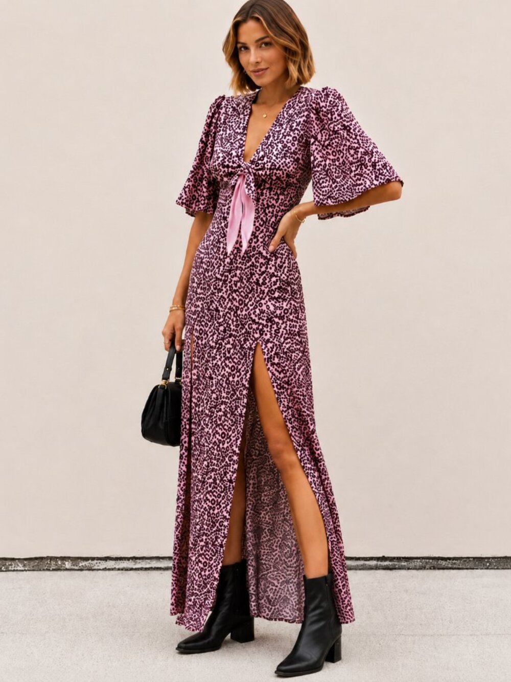 NWT LES REVERIES Pink Leopard Print Silk Maxi Dress 2
